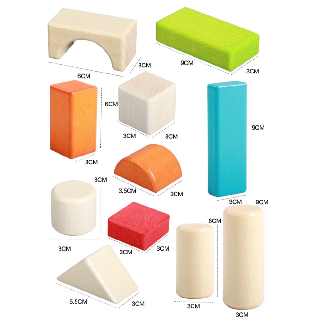 Colorful Wooden Building Blocks 74 PCS