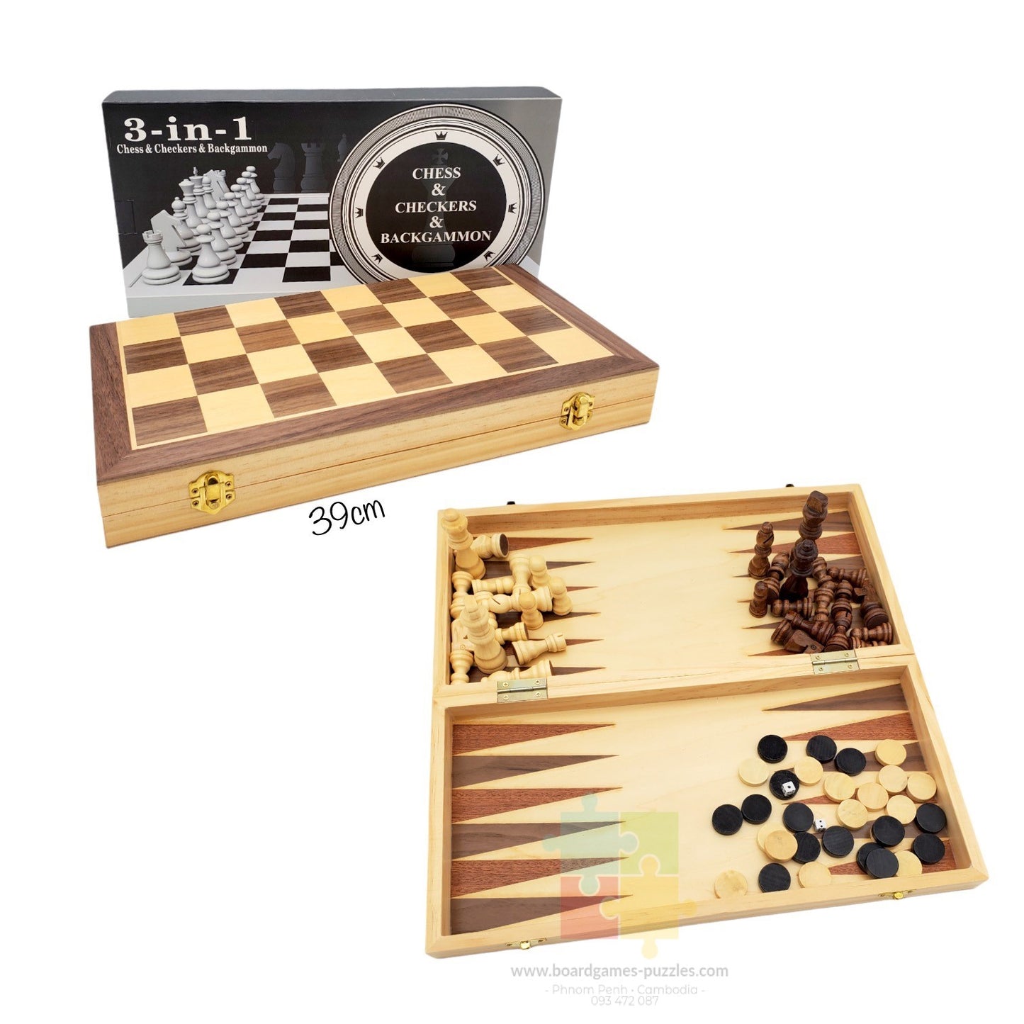 3in1 Chess Wood Board Checker and Backgammon