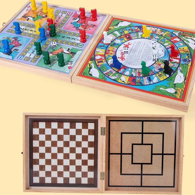 100 Règles De Jeux French 4in1 Games Il Gioco Dell’Oca, Stapeldammen, Nine Men’s Morris, Jeu Des Petits Chevaux Wood