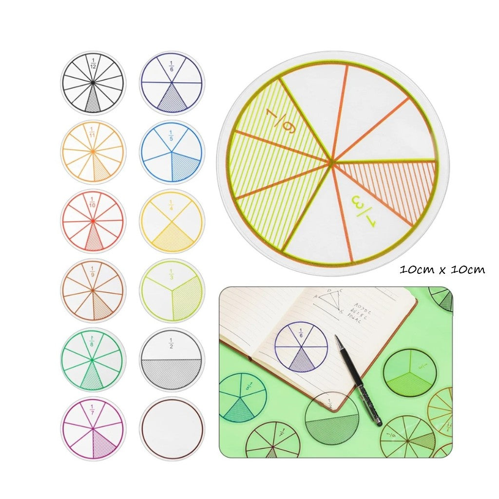 12pcslot Dia 8cm Math Fractions Circles Toy Plastic Numbered Fractions Circles Math Chips Mathematics Number Toy