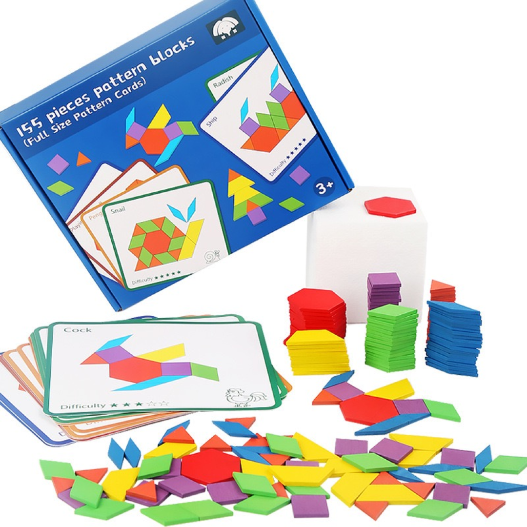 155-Piece Wooden Pattern Blocks Set