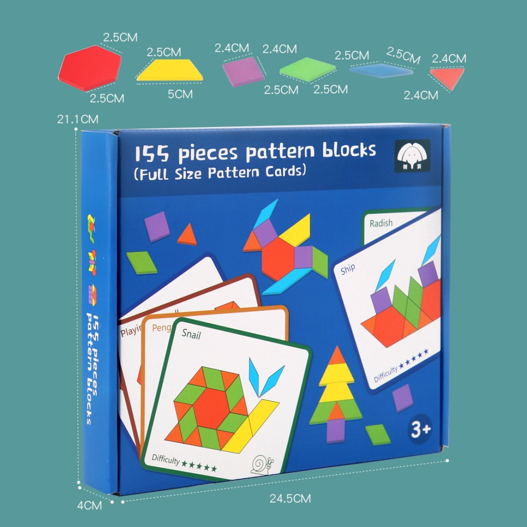 155-Piece Wooden Pattern Blocks Set