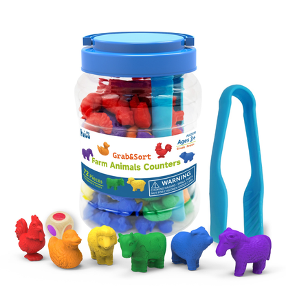 Grab & Sort Farm Animals Counters 72pcs +1 Dice