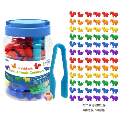 Grab & Sort Farm Animals Counters 72pcs +1 Dice