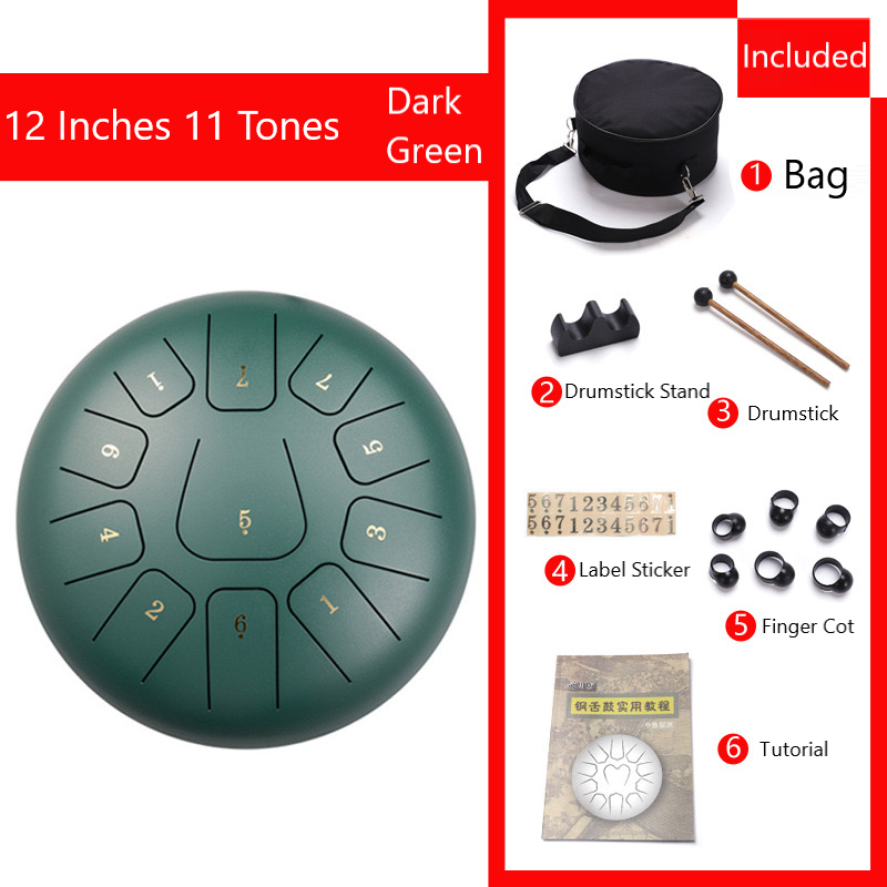 Steel Tongue Drum 11 Tones 25.4cm Dark Green