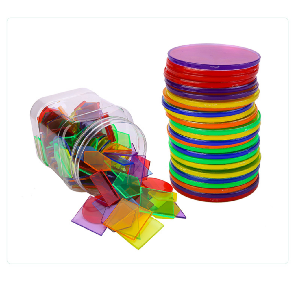 Translucent Geometric Puzzle Kids Toys Rainbow Blocks Montessori DIY T ...
