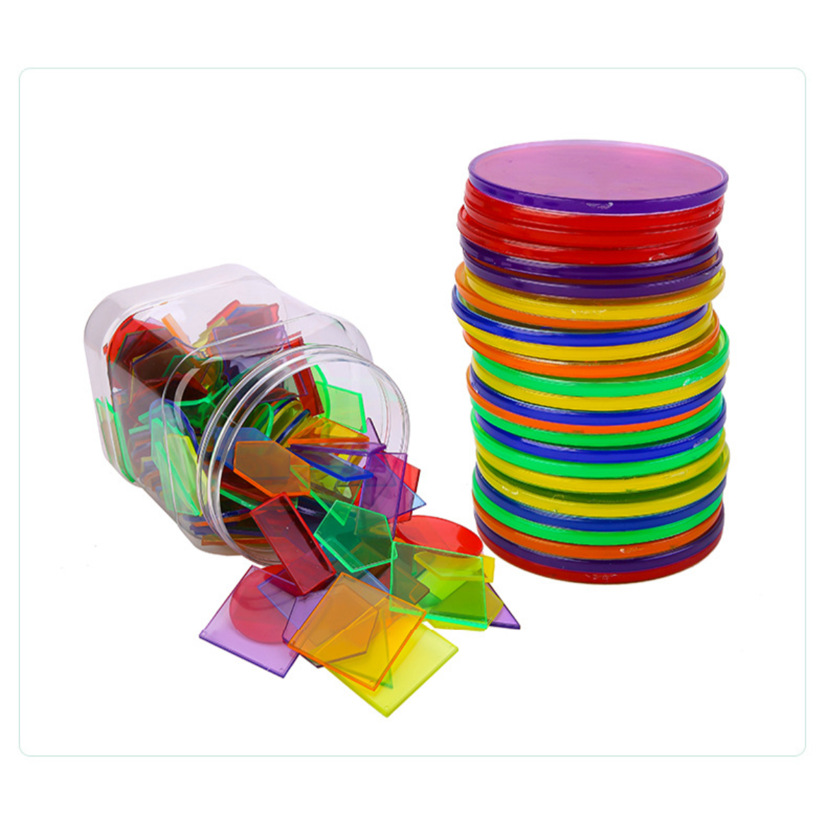 Translucent Geometric Puzzle Kids Toys Rainbow Blocks Montessori DIY ...