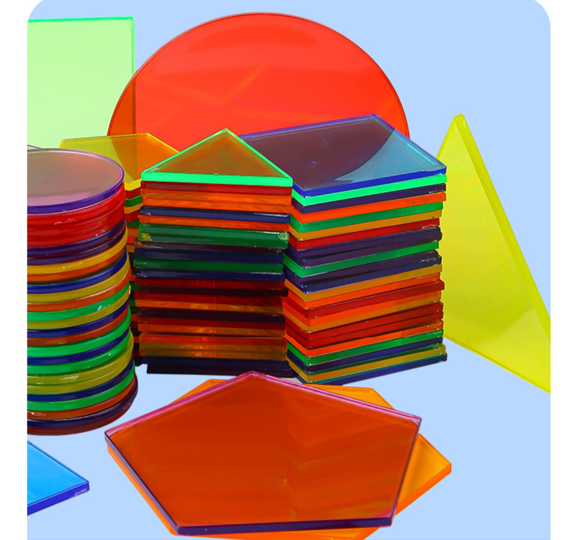 Translucent Geometric Puzzle Kids Toys Rainbow Blocks Montessori DIY ...
