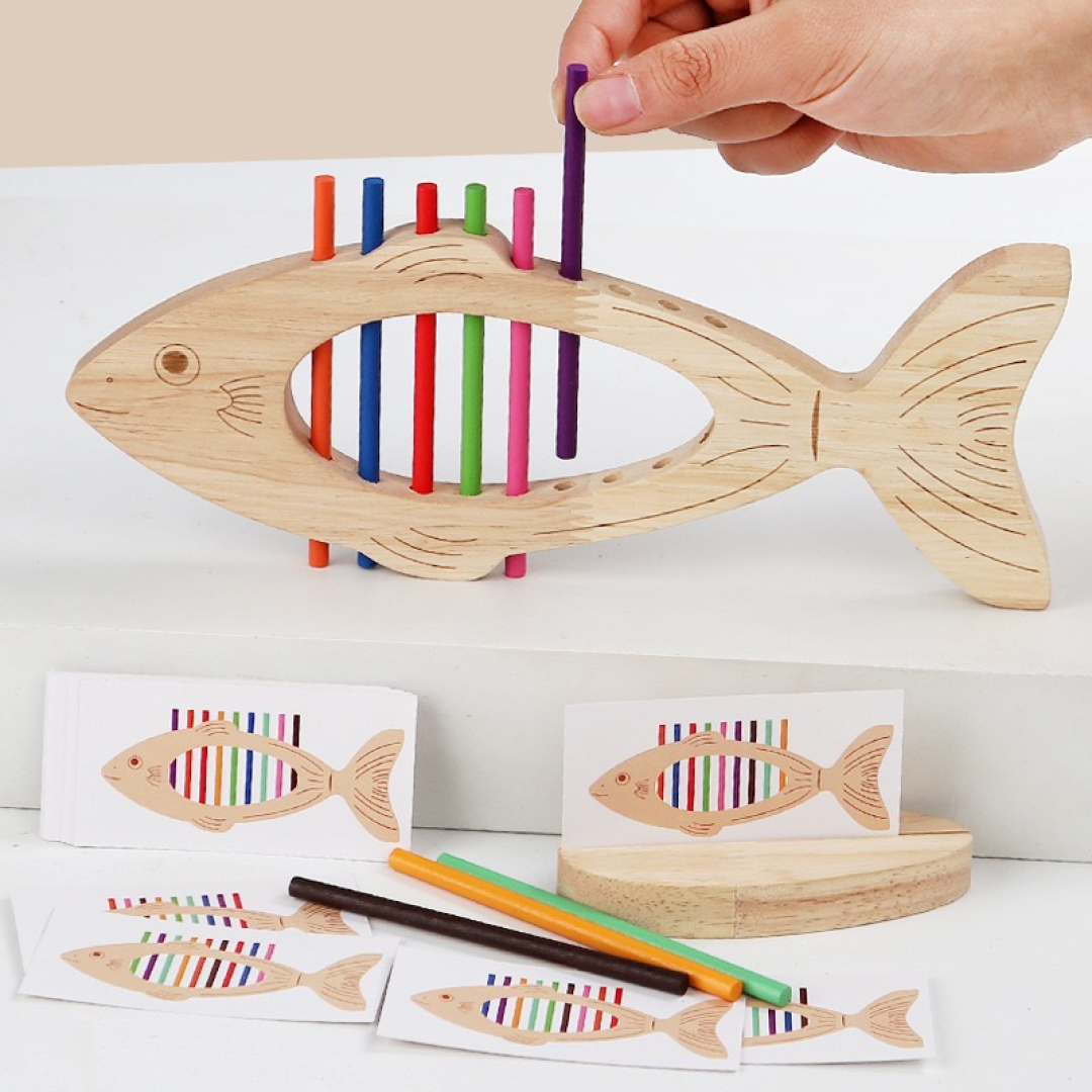 Wooden Fish Color Sorting Game
