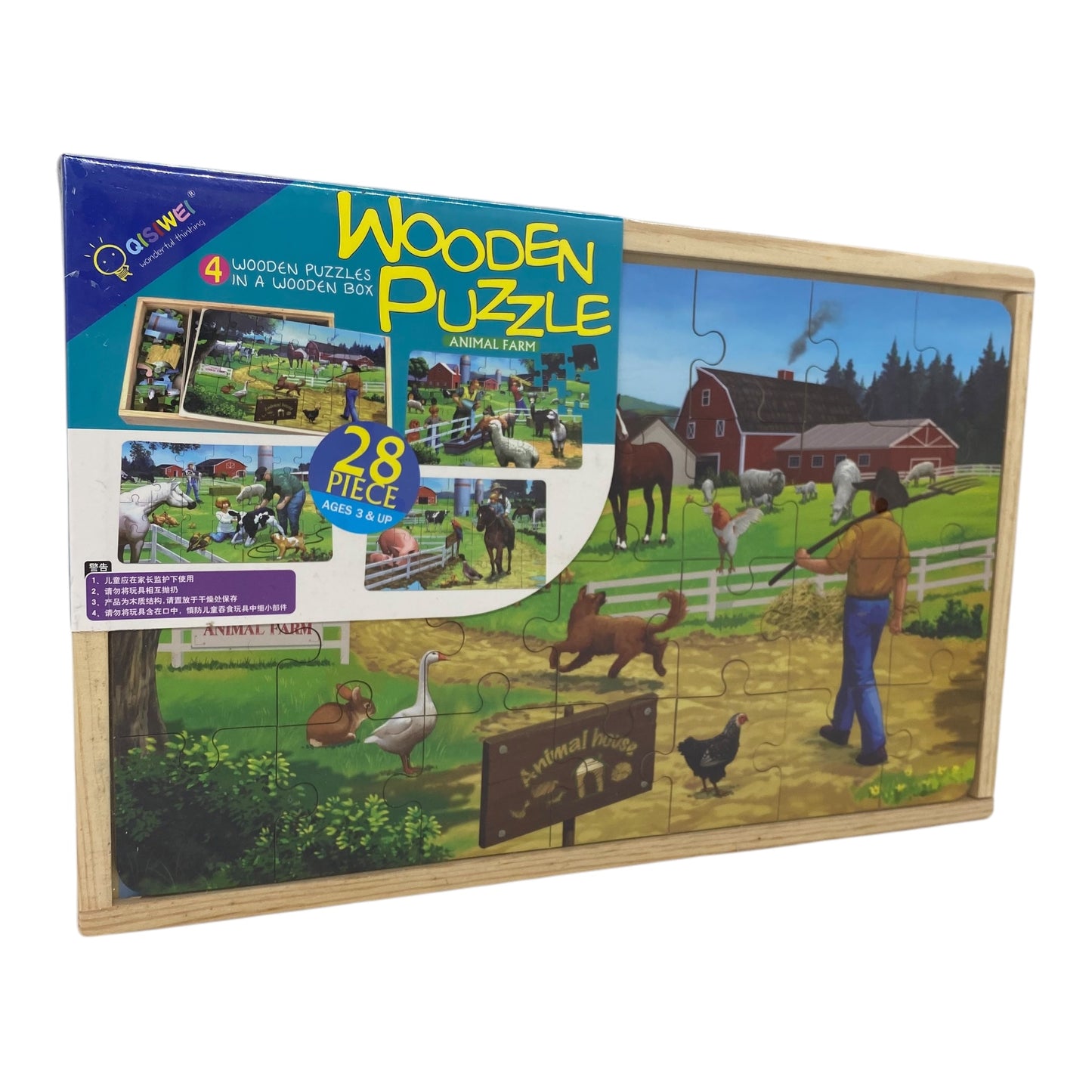 4in1 Wooden Puzzle Animal Farm 28 Pieces