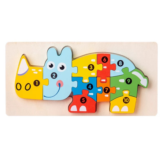 Wooden  Rhinoceros Puzzle For Kid 10pcs