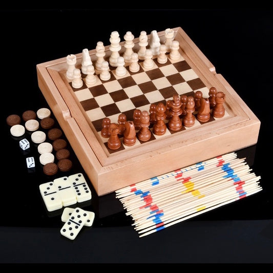 5in1 Games Chess Set Dominoes Mikado Nine Morris