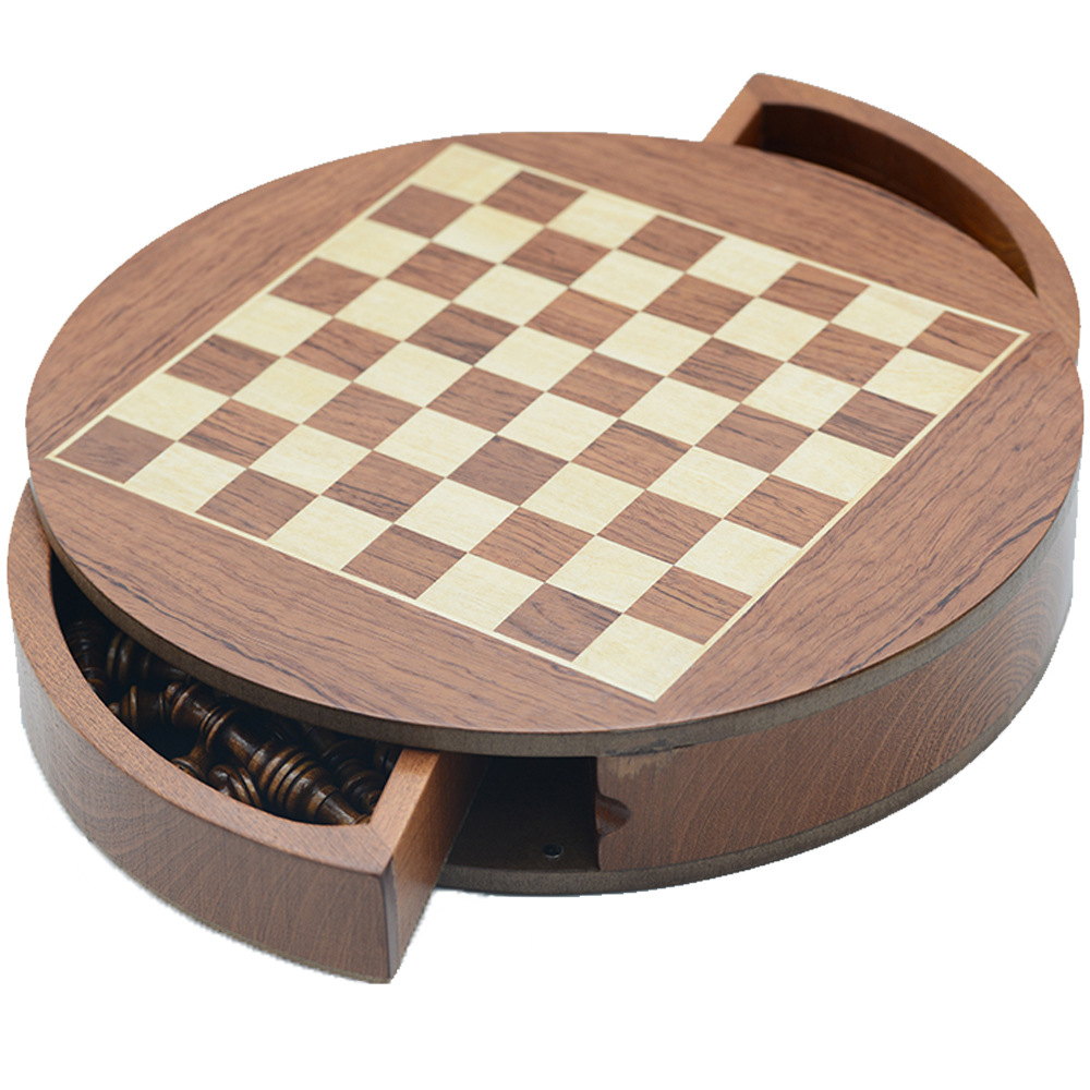 Wooden Chess Non Folding Rounded Board 33cm