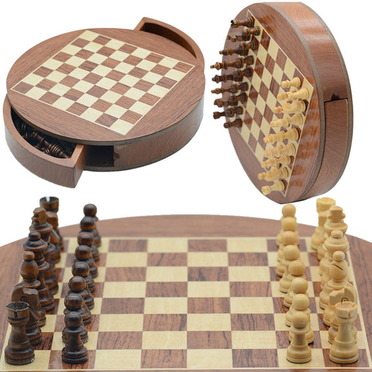 Wooden Chess Non Folding Rounded Board 33cm