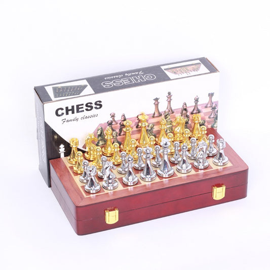 Wooden Chess Board 35cm with Metal Pieces