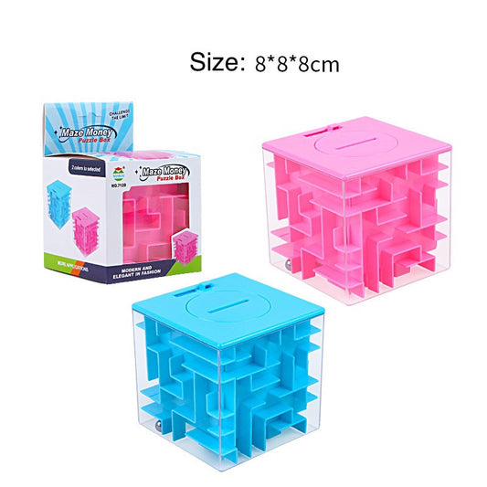 Labyrinth Cube Puzzle Maze Cube 8cm with Money Box