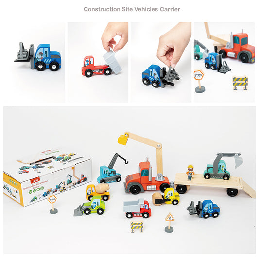 Construction Vehicle and Carrier Wood Toy Car